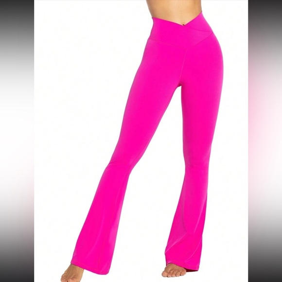 Pants - Neon Pink Active Workout Yoga Flare Pants